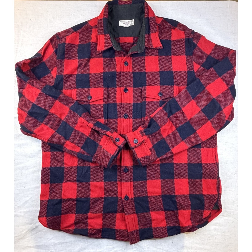 Wallace & Barnes Mens XL Wool CPO Flannel Button Shirt Red Buffalo Plaid Shacket
